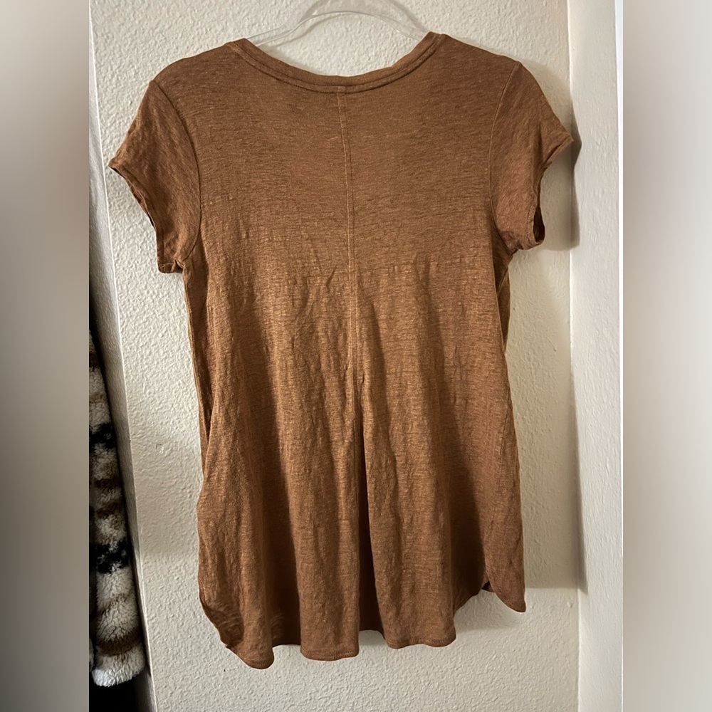 Tahari Tan V-Neck Linen T-Shirt size Small - Picture 6 of 8